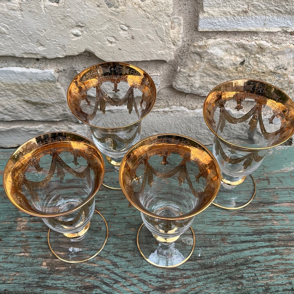 Vintage Discontinued  Hand Blown Medici 24k Gold Water Goblet by Arte Italica - Picture 2 of 9